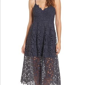 ASTR THE LABEL NAVY LACE MIDI DRESS